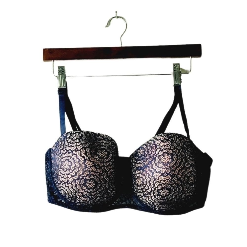 B.Luxe navy blue and pink floral laced detail adjustable bra size 42D